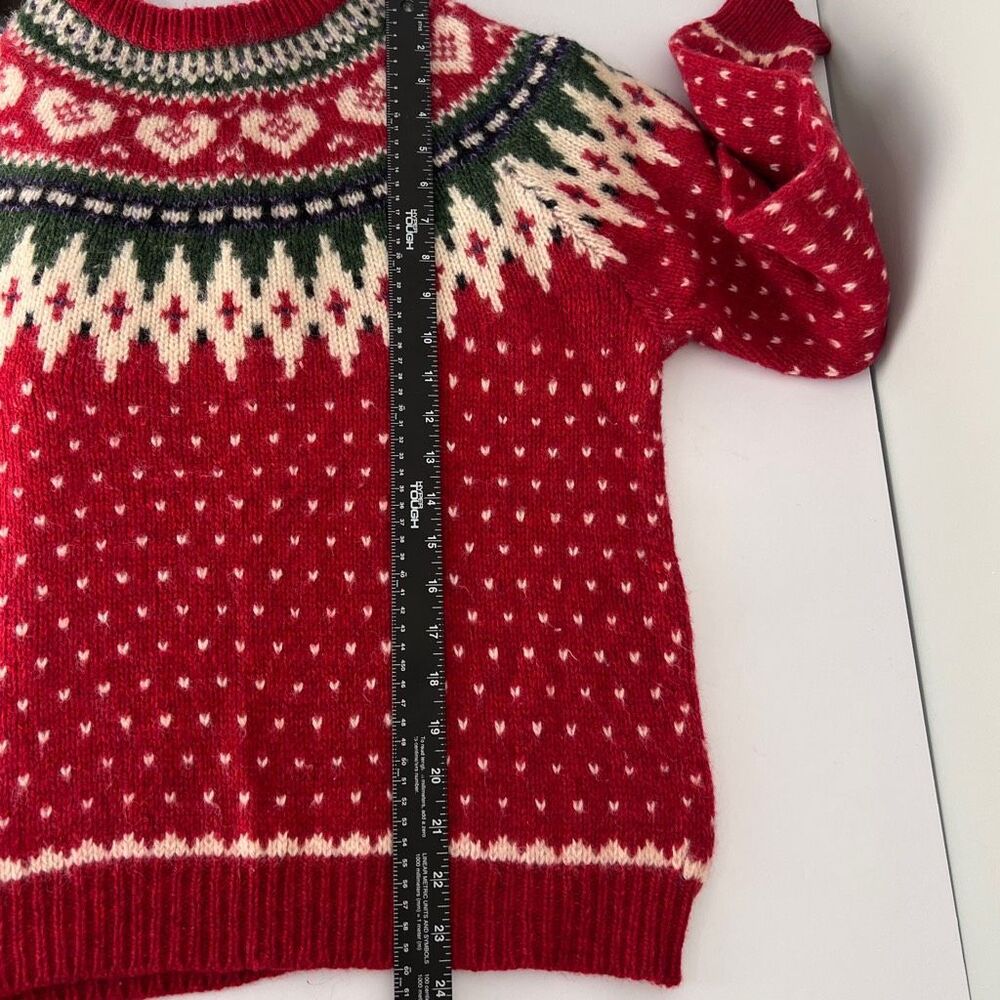 Woolrich Women’s Medium Vintage Red Fair Isle Heart Crewneck Sweater Wool Blend - Picture 9 of 10